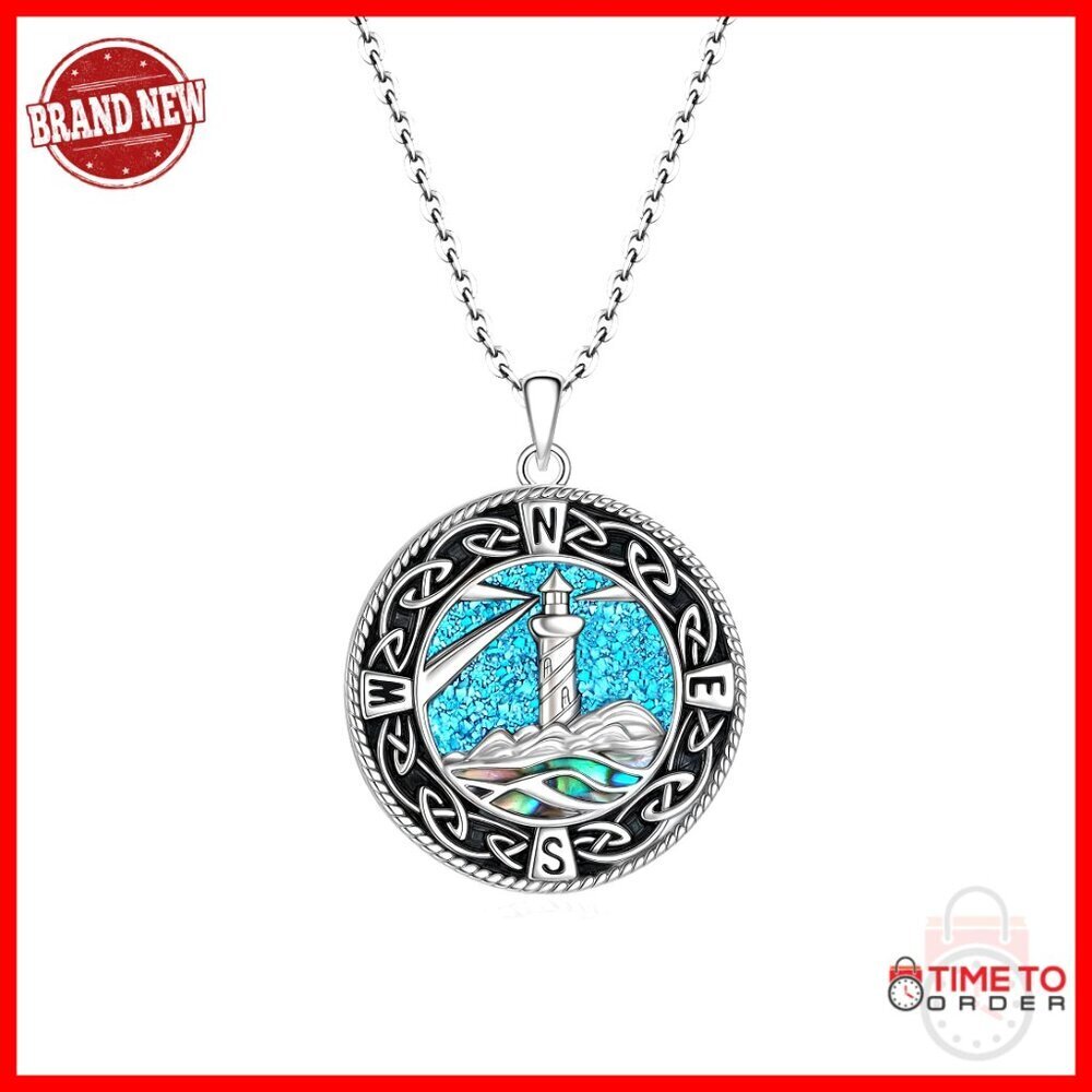 Sterling Silver Celtic Knot Lighthouse Pendant Necklace with Compass
